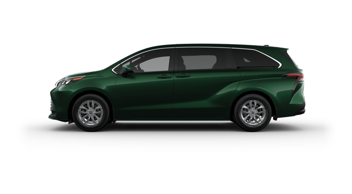 The stylish 2025 Toyota Sienna Hybrid side profile, showcasing its modern hybrid design and spacious build.