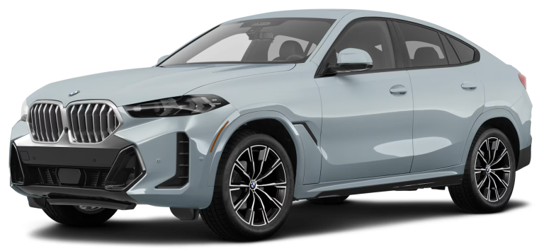 Front view of the 2026 BMW X6 showcasing its sleek design and LED headlights.