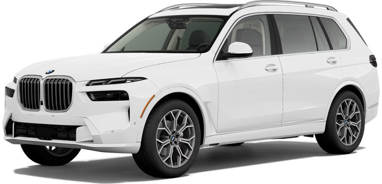 Front view of the 2026 BMW X7 xDrive40i in Brooklyn, NY, showcasing its bold grille, LED headlights, and premium SUV design.