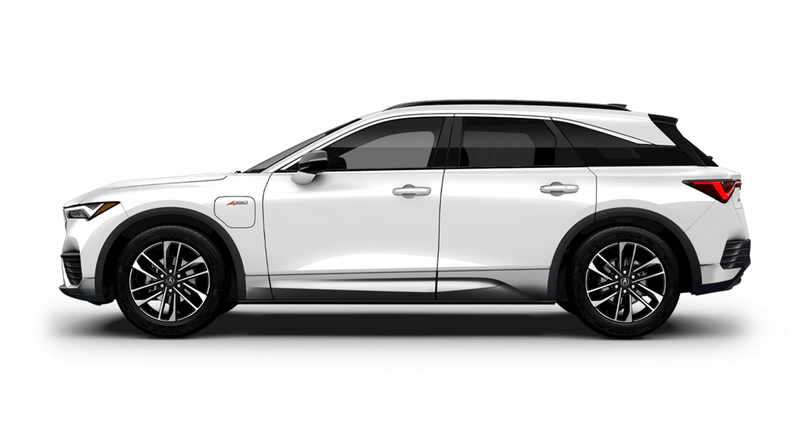 Side view of the 2024 Acura ZDX electric crossover, featuring sporty lines and premium detailing.