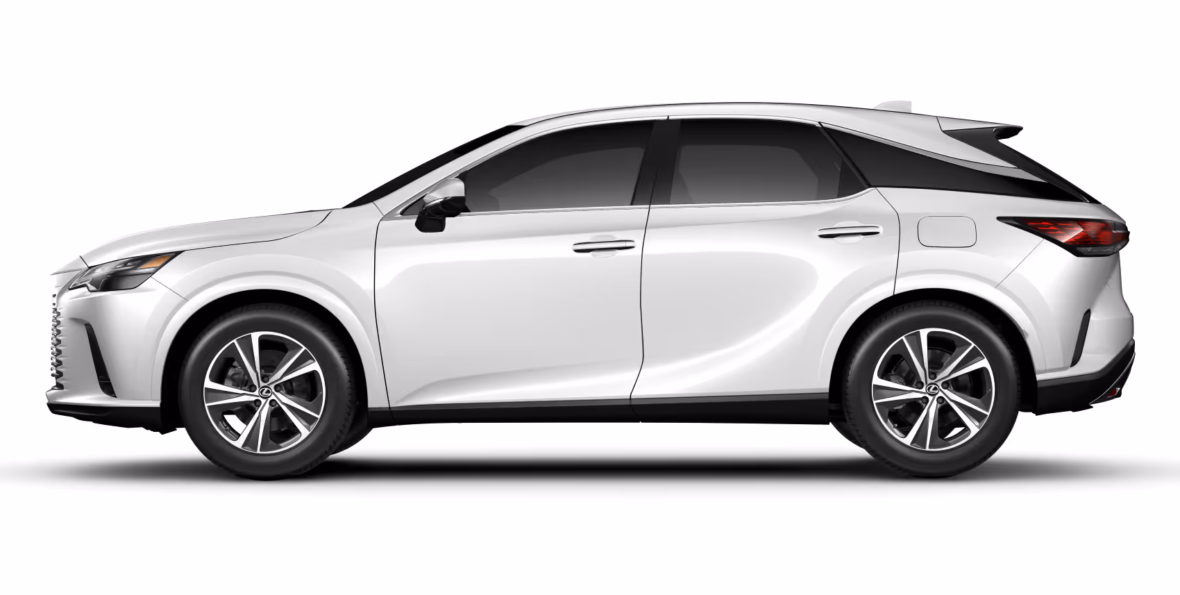 Side profile of the 2025 Lexus RX 350, highlighting its sleek body lines, stylish alloy wheels, and modern sculpted design.
