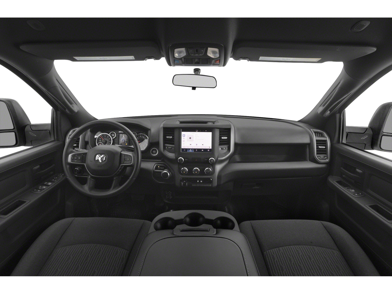 Dashboard of the 2025 Ram 2500 lease special, featuring an 8.4-inch touchscreen with Uconnect 5.