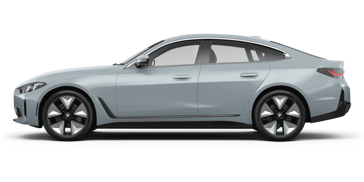Side profile of the 2025 BMW i4 lease, showcasing its electric sedan design.