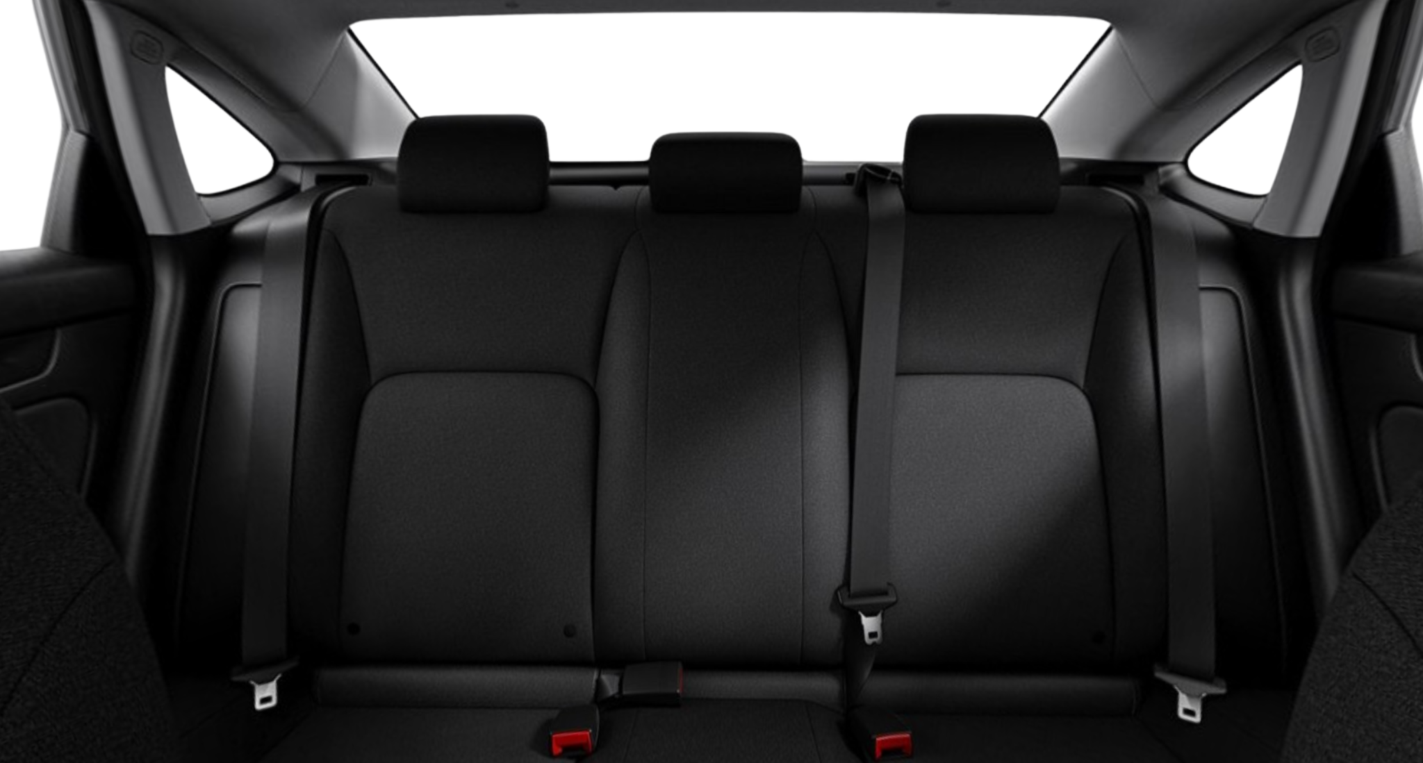 Spacious rear seating in the 2025 Honda Civic LX featuring comfortable black upholstery and ample passenger space.