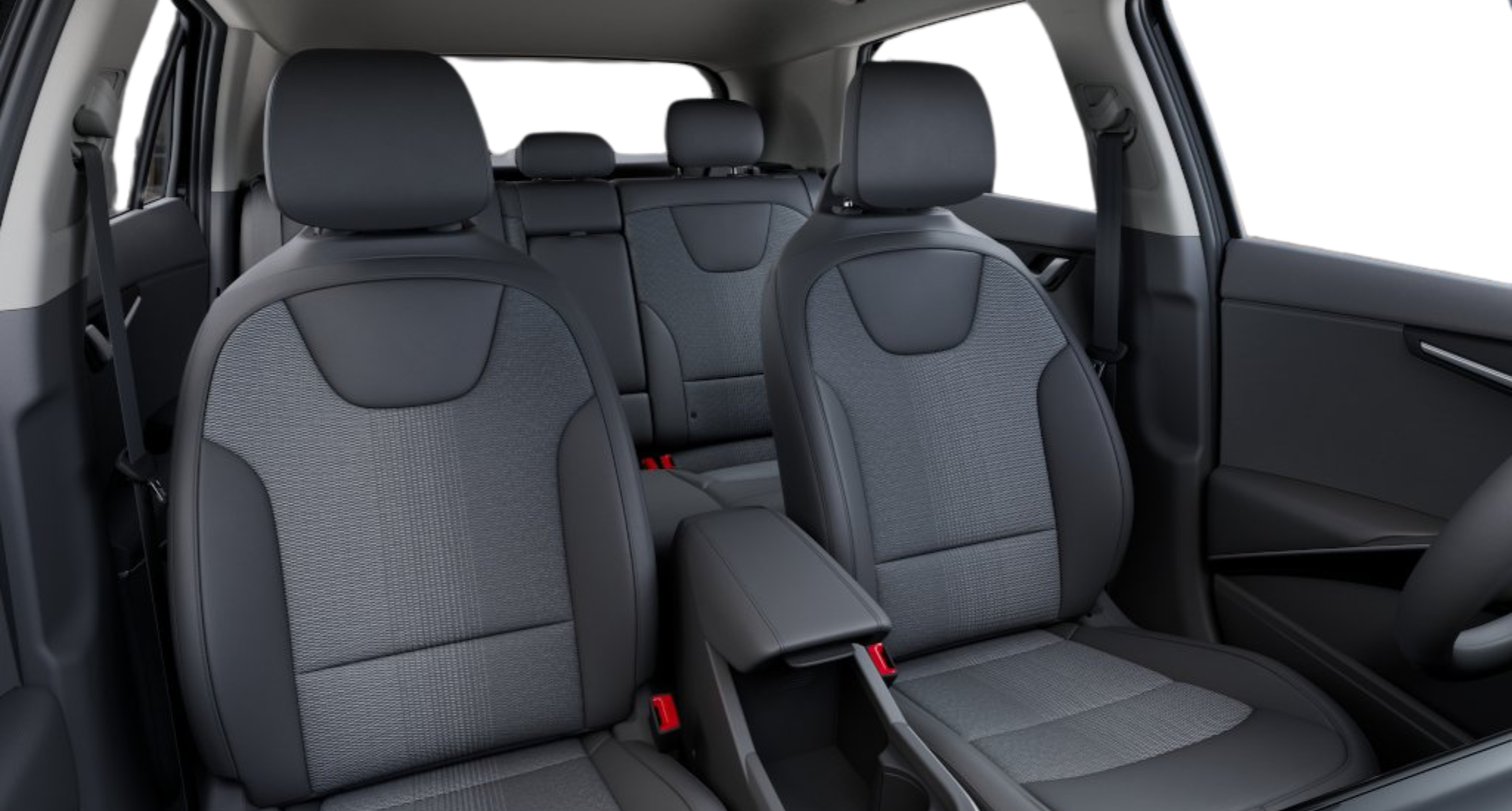 Spacious rear seats of the 2025 Kia Niro PHEV EX, featuring premium SynTex and cloth upholstery, 60/40 split-folding configuration, and ample legroom for rear passengers.
