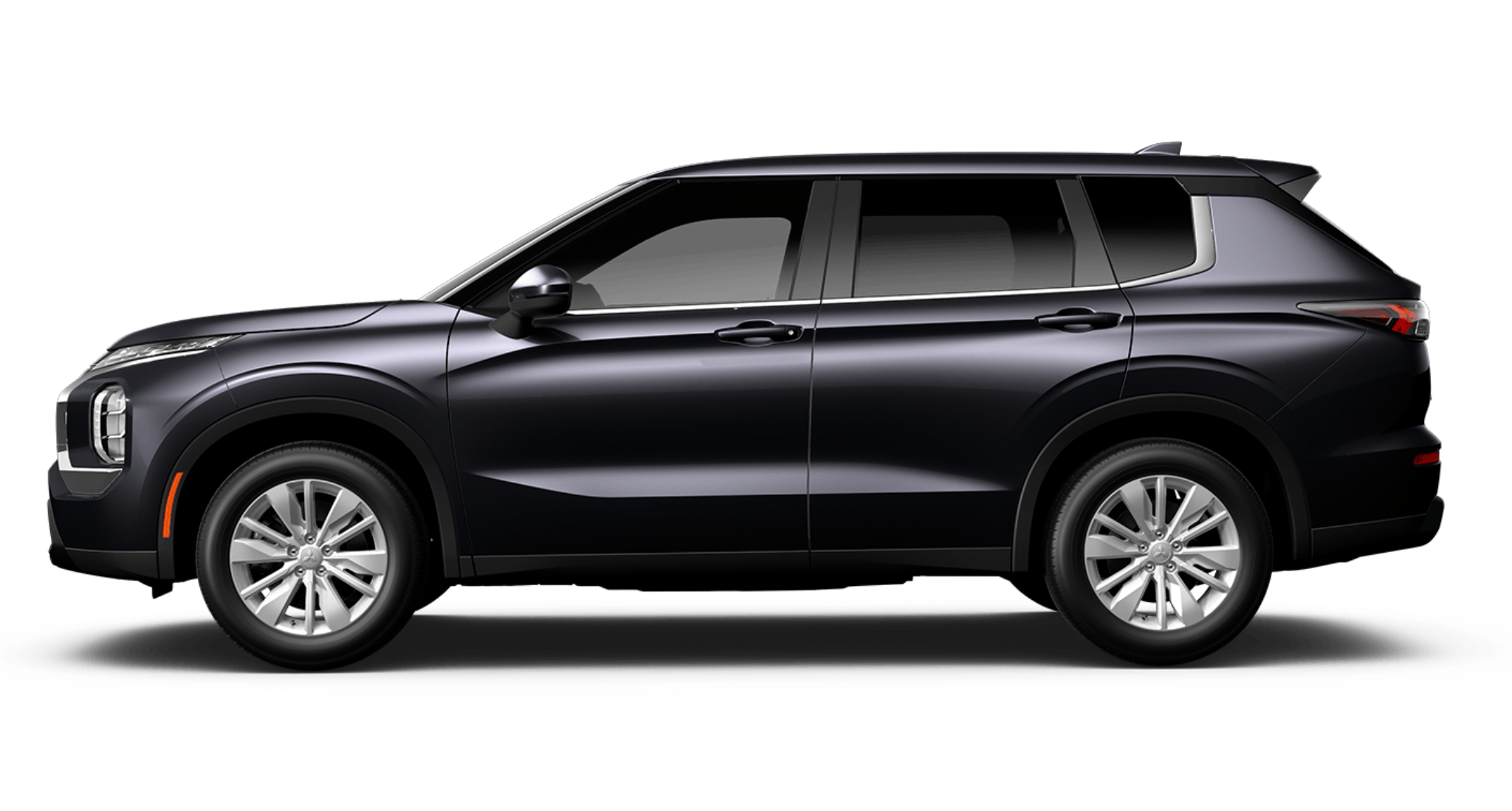 Side profile of the 2025 Mitsubishi Outlander ES 7-passenger SUV with sculpted body lines and 18-inch alloy wheels