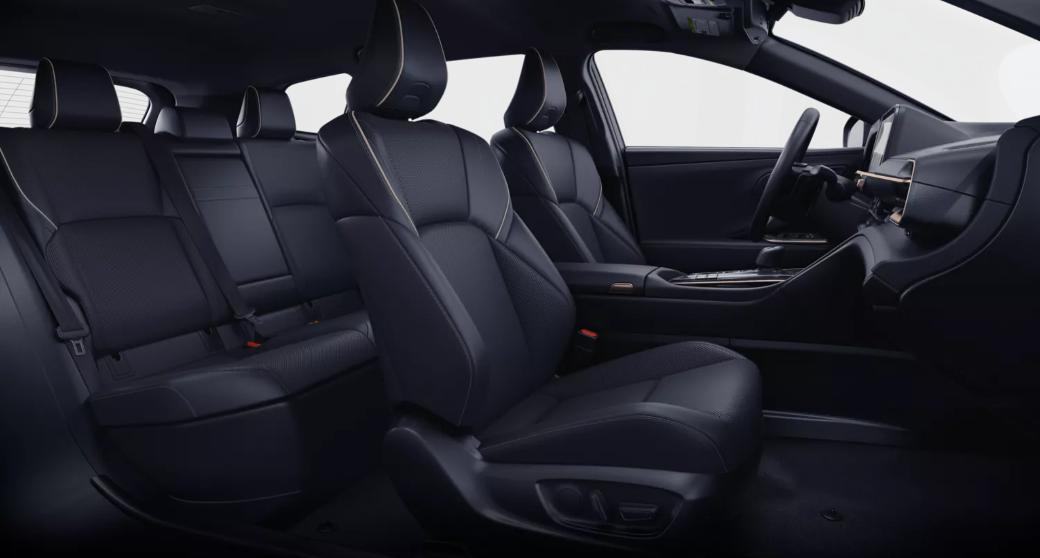 Premium black leather seats in the 2025 Toyota Crown Signia XLE AWD featuring heated and ventilated front seating with contrast stitching and spacious rear cabin