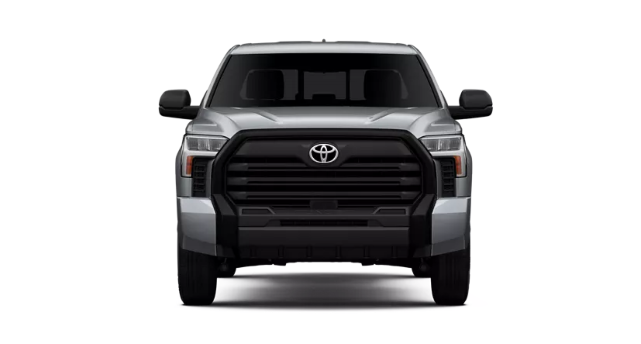 Front view of the 2025 Toyota Tundra SR 4WD showcasing bold grille design, black bumper accents, and LED headlights.