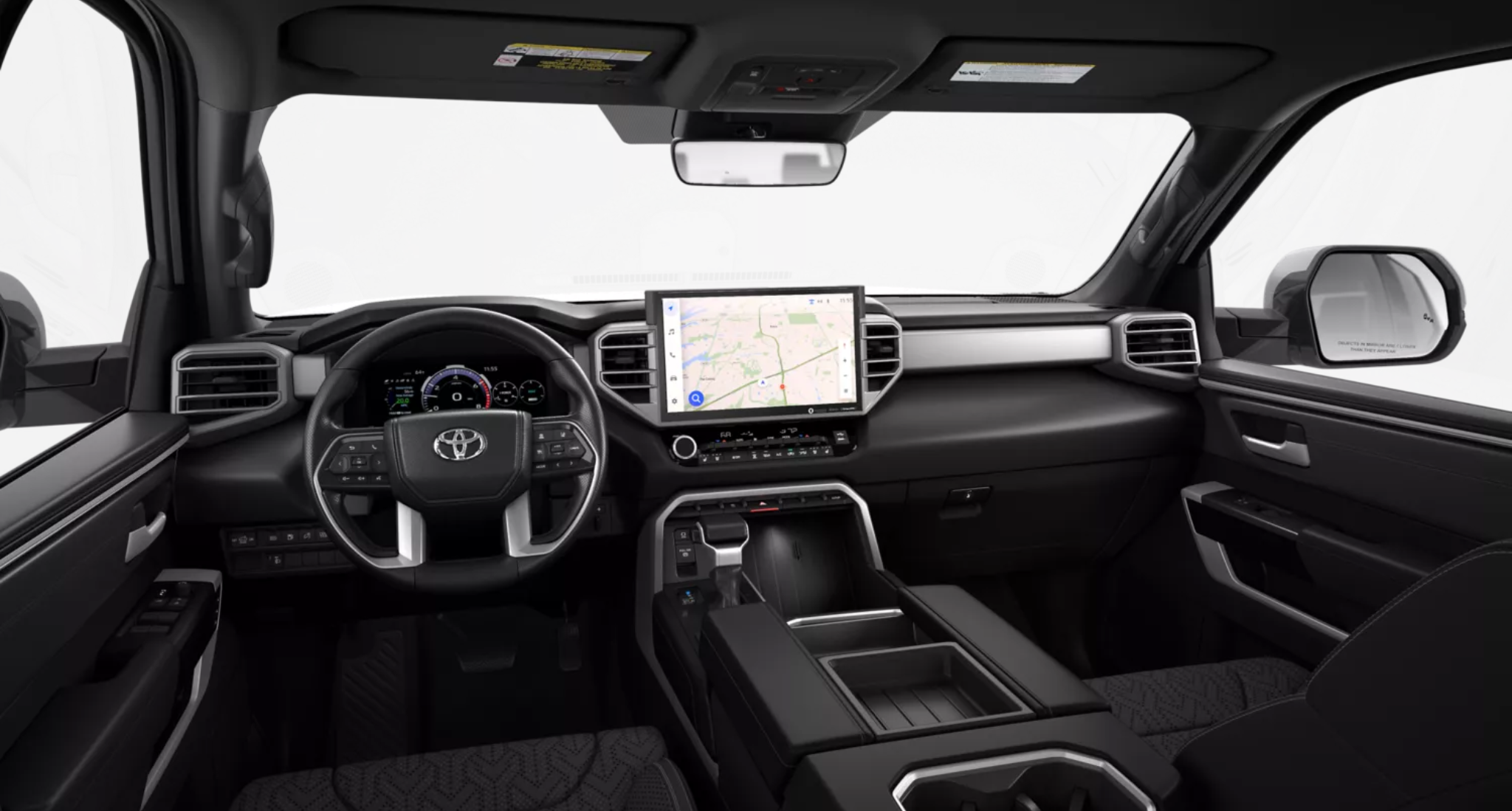 2025 Toyota Tundra Limited Hybrid dashboard with 12.3-inch digital display, large touchscreen infotainment system, gated shift lever, and driver-centric controls