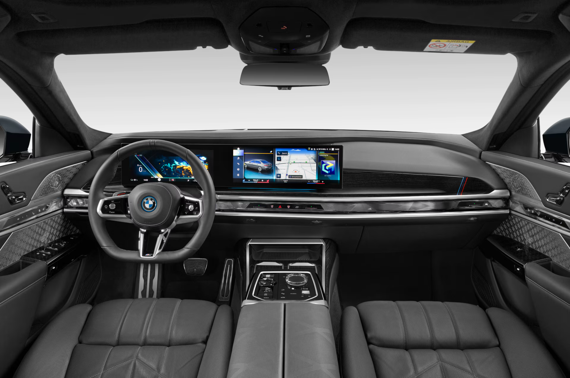 Dashboard of the 2025 BMW i7 lease, featuring a 14.9-inch touchscreen for BMW lease deals near me