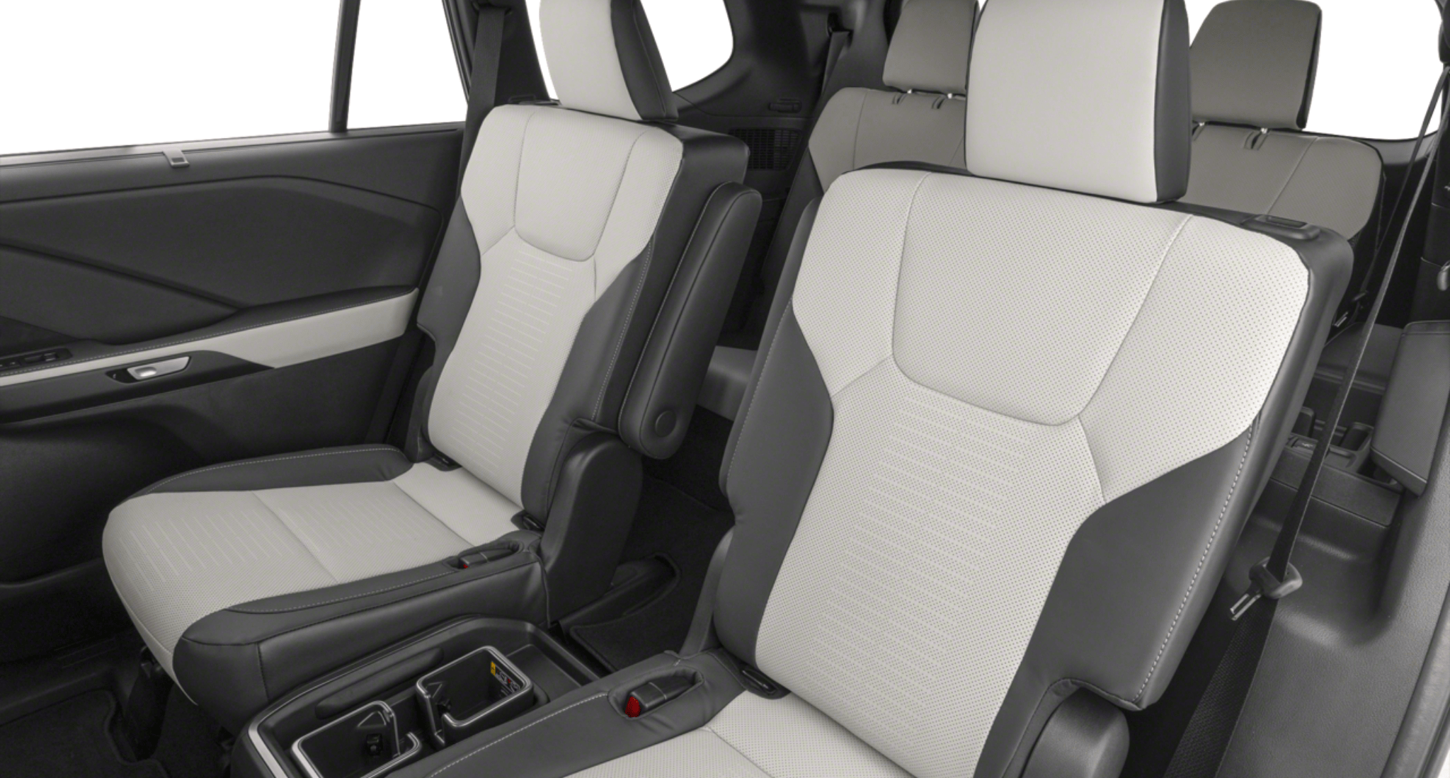 2025 Lexus TX 500h AWD Premium second-row captain’s chairs in NuLuxe-trimmed upholstery, featuring heated and ventilated seating with a center console and ample legroom.