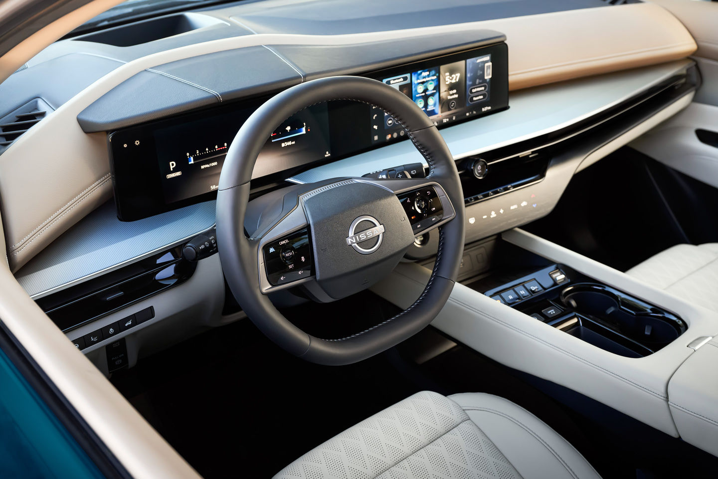 Spacious interior of the Nissan SUV lease 2025, with zero-gravity seats and dual-zone climate control.