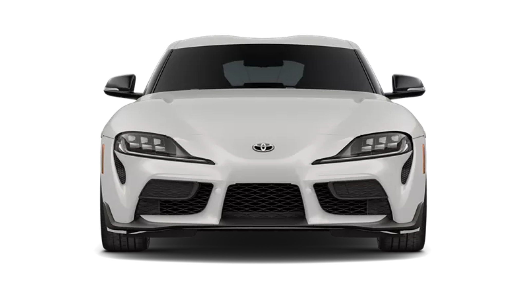 Front exterior view of the 2025 Toyota GR Supra 3.0 RWD showcasing its aggressive front fascia, signature LED headlights, and sculpted hood design.
