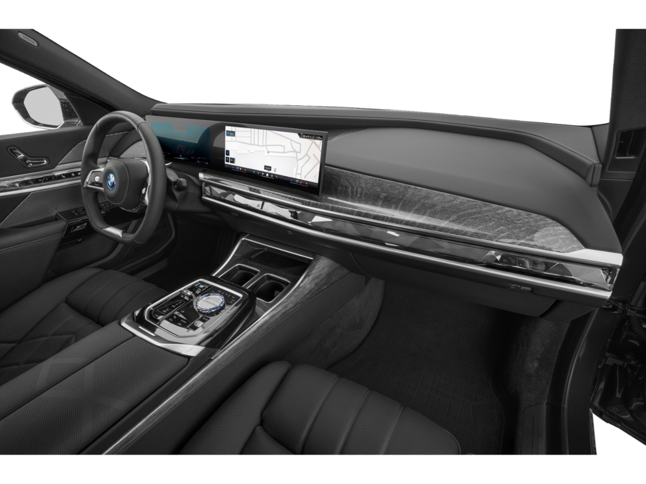 Luxurious cabin of the 2025 BMW i7 lease, with Merino leather, perfect for best lease deals 2025