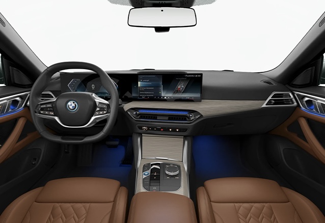 Luxurious dashboard of the 2025 BMW i4 lease with a 14.9-inch touchscreen display.