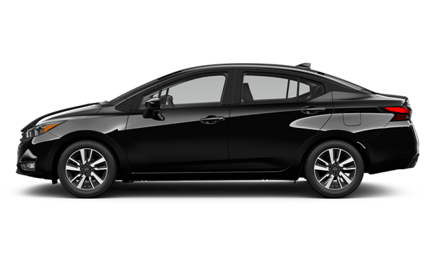 Side profile of the 2025 Nissan Versa S FWD sedan in Gun Metallic, showing aerodynamic body lines, 15-inch steel wheels, and a compact, modern design.