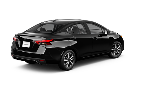 Rear exterior view of the 2025 Nissan Versa S FWD in Gun Metallic, highlighting the stylish tail lights, sleek trunk design, and compact sedan body.