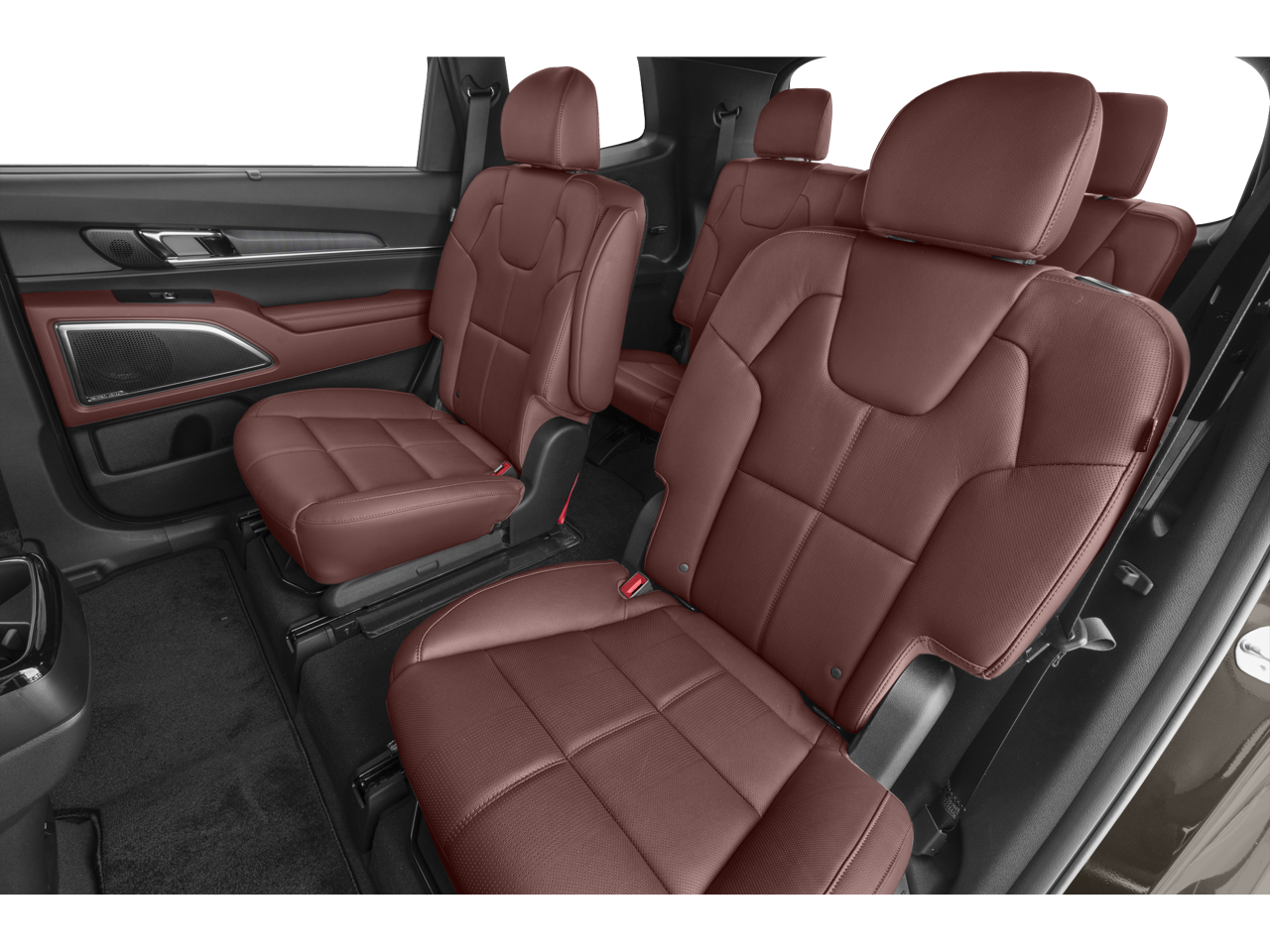 Interior second row of the 2025 Kia Telluride showing captain’s chairs and legroom.