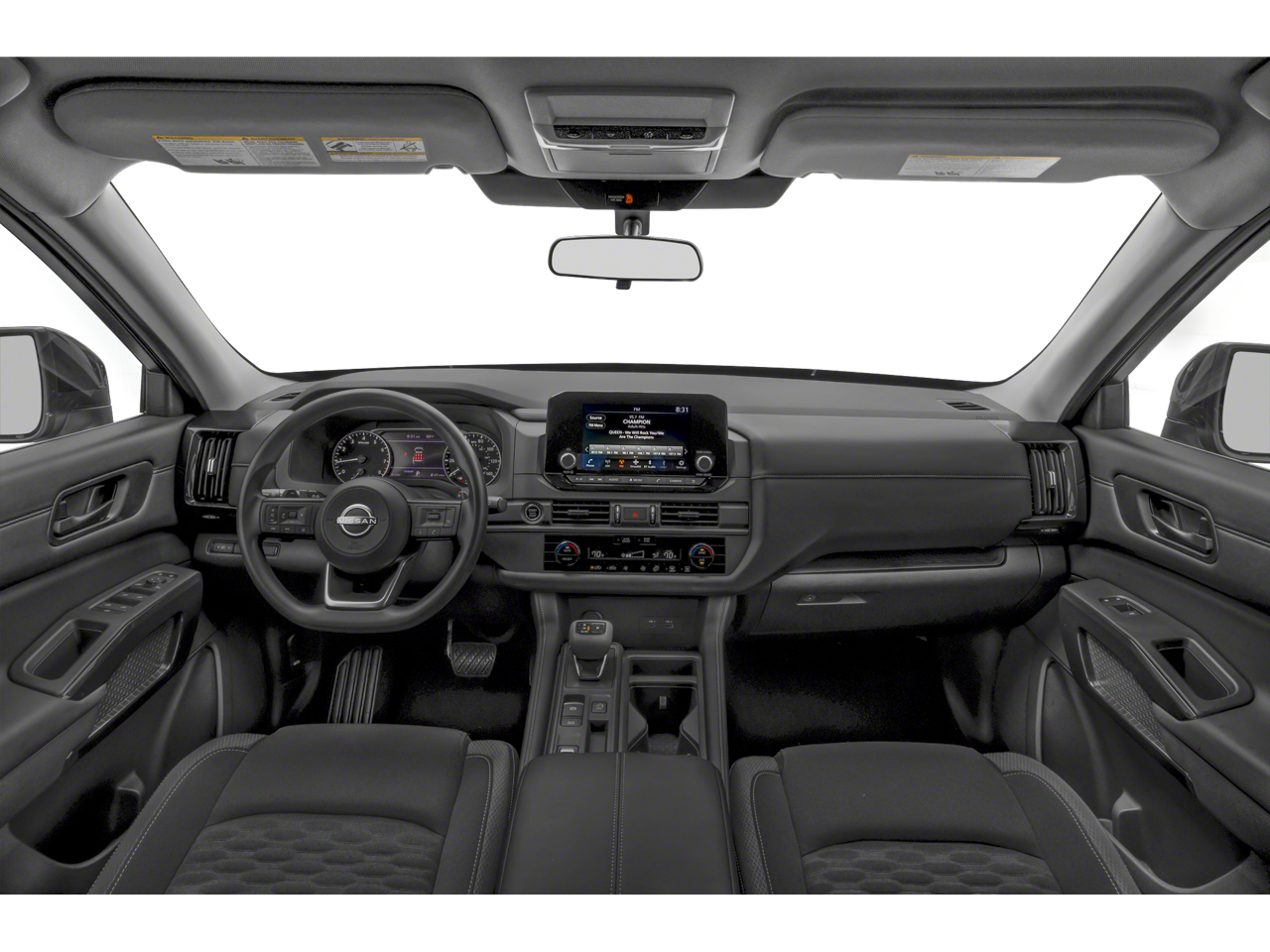Dashboard of the 2025 Nissan Pathfinder lease, featuring an 8-inch touchscreen for SUV specials.