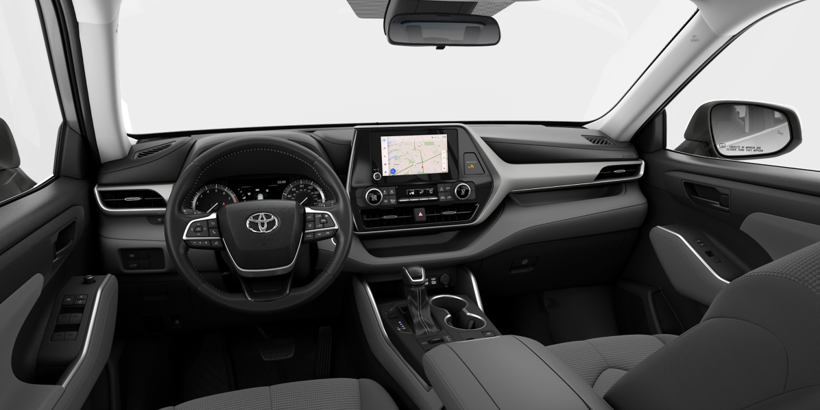 Interior dashboard of the Toyota Highlander 2025 lease, featuring an 8-inch touchscreen for lease deals NY