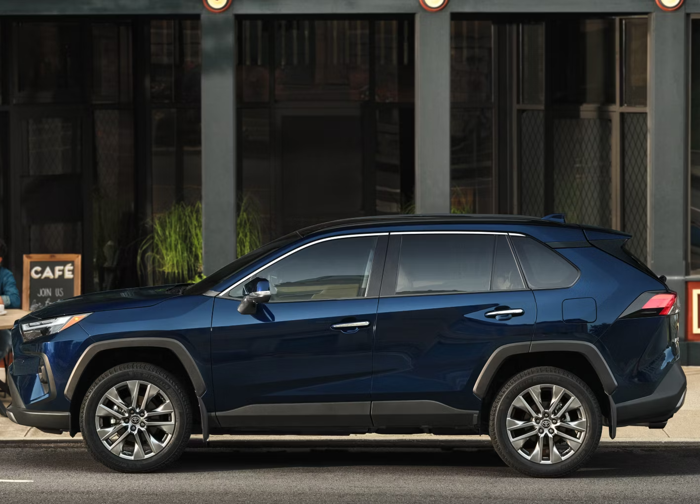 Side profile of 2025 hybrid crossover SUVs including Toyota RAV4 and Kia Sportage from best hybrid crossover review