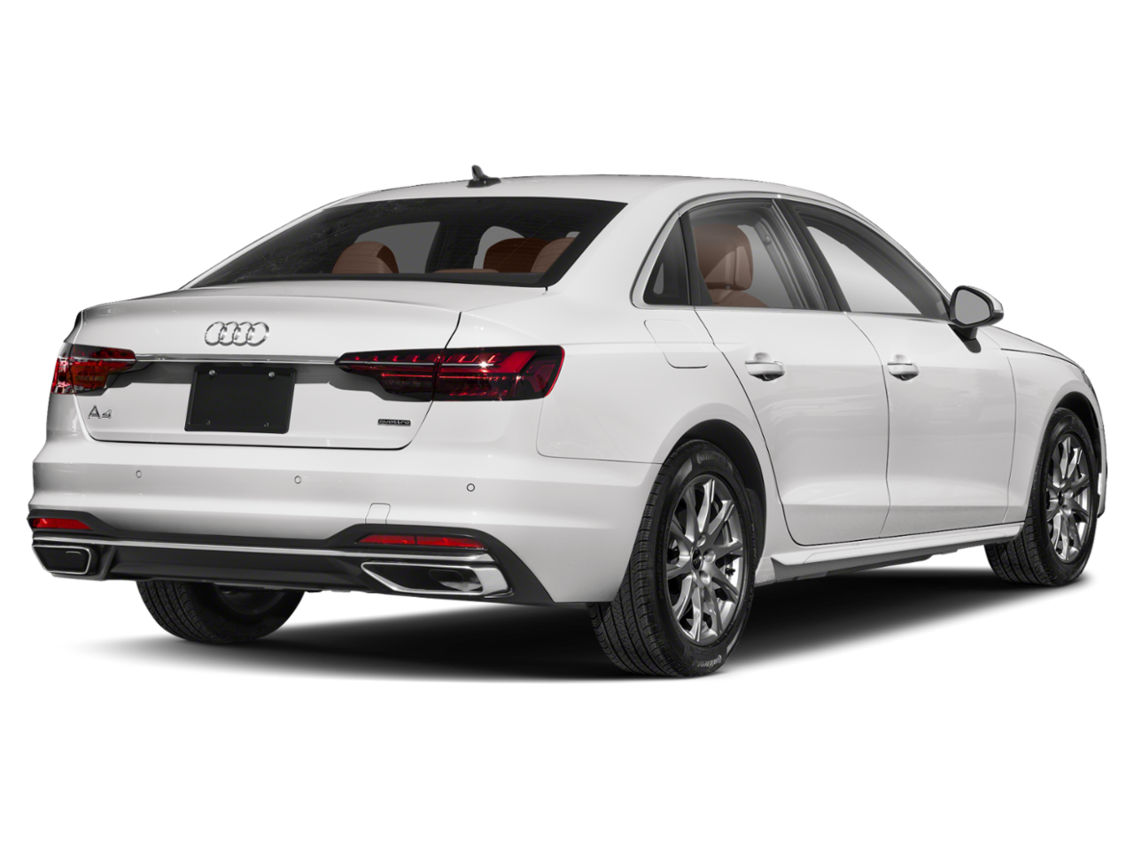 2025 Audi A4 Premium 40 TFSI quattro AWD rear view showcasing LED taillights, sleek black exterior, dual exhaust design, and Audi badging for a sophisticated and sporty look.