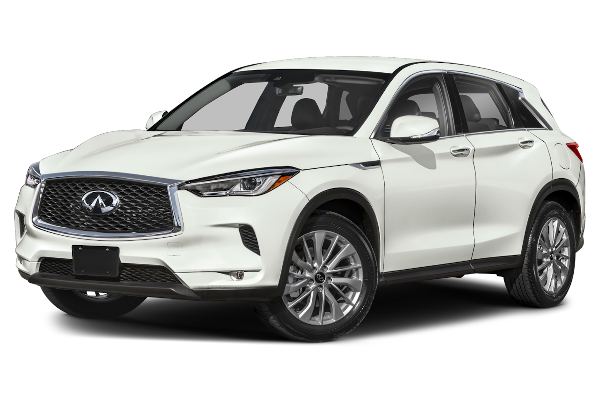 Sleek front view of the 2025 Infiniti QX50 lease special, showcasing its bold grille.
