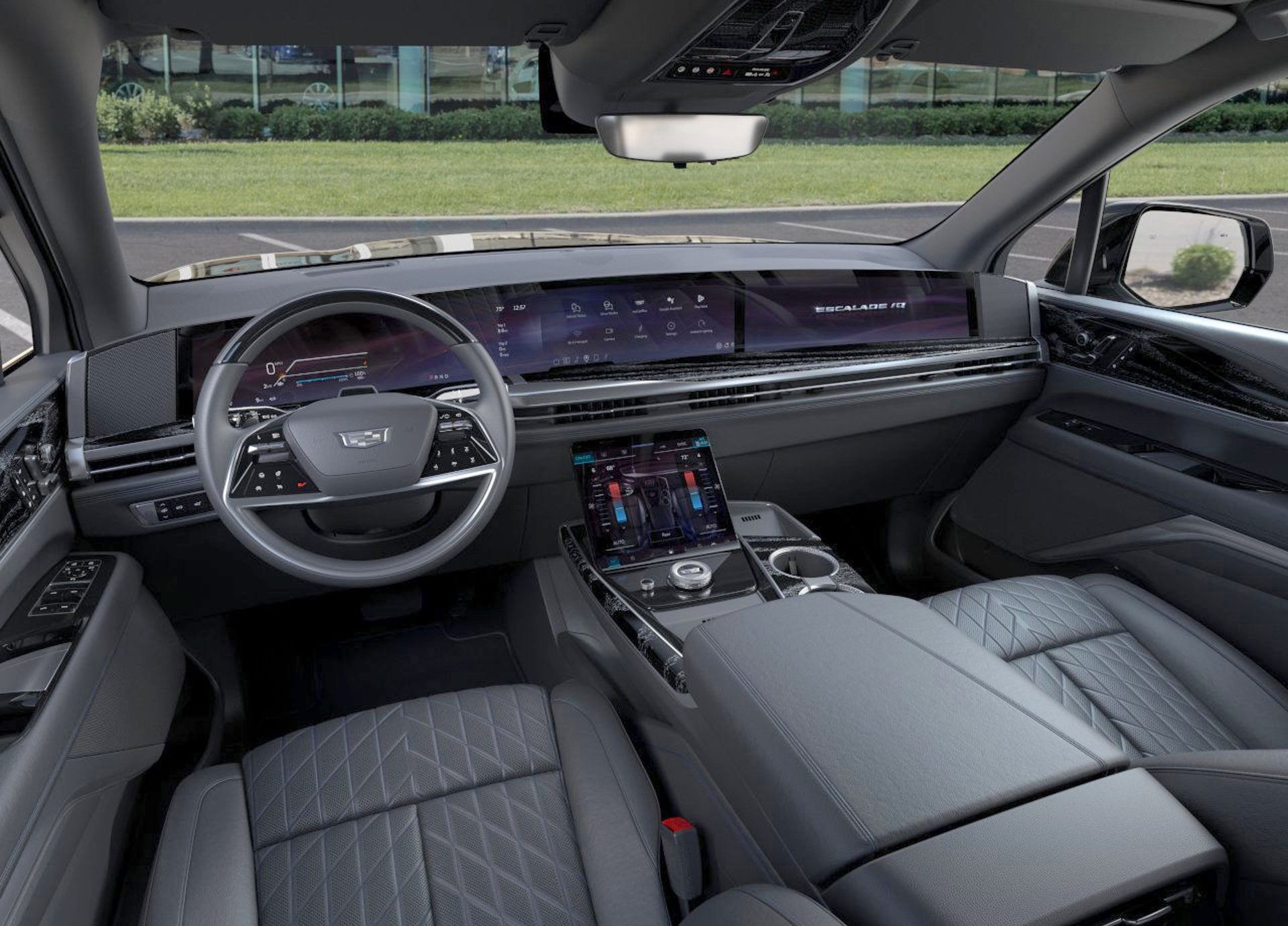 55-inch LED dashboard in 2025 Cadillac Escalade IQ, premium SUV lease deal in NYC.