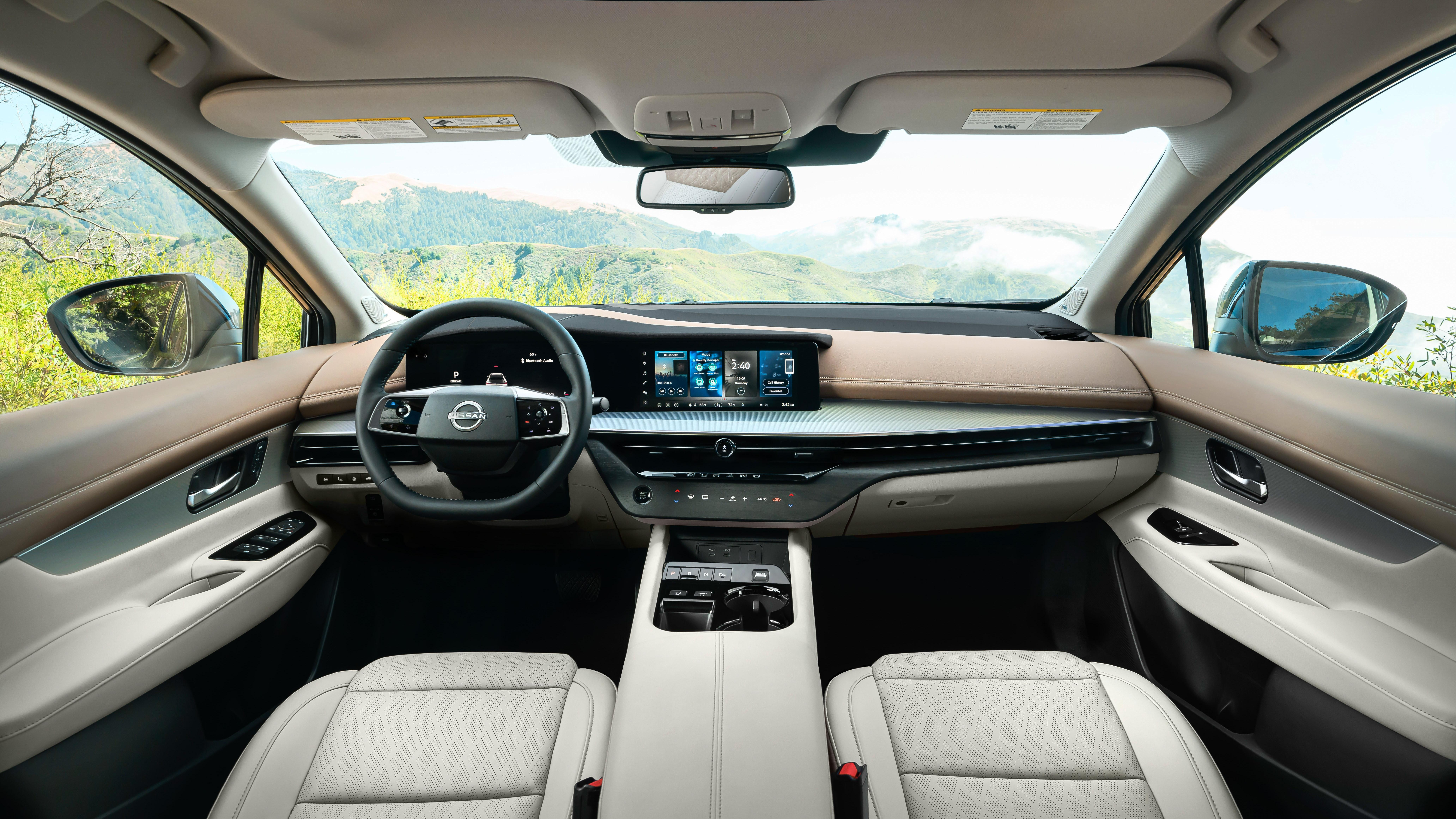 Interior dash of the 2025 Nissan Murano lease, displaying dual 12.3-inch screens and NissanConnect tech.