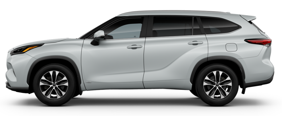 Side view of the 2025 Toyota Highlander Hybrid lease, highlighting its fuel-efficient SUV build, perfect for Toyota lease deals near me.