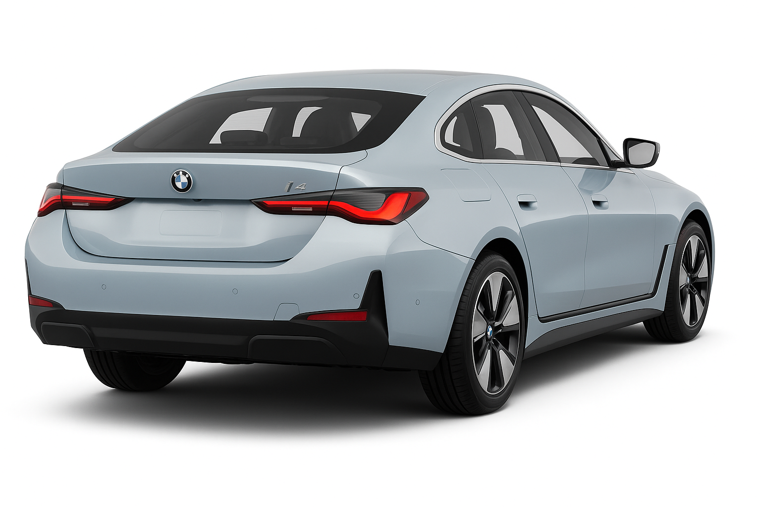 rear profile of the 2025 BMW i4 lease, showcasing its electric sedan design.