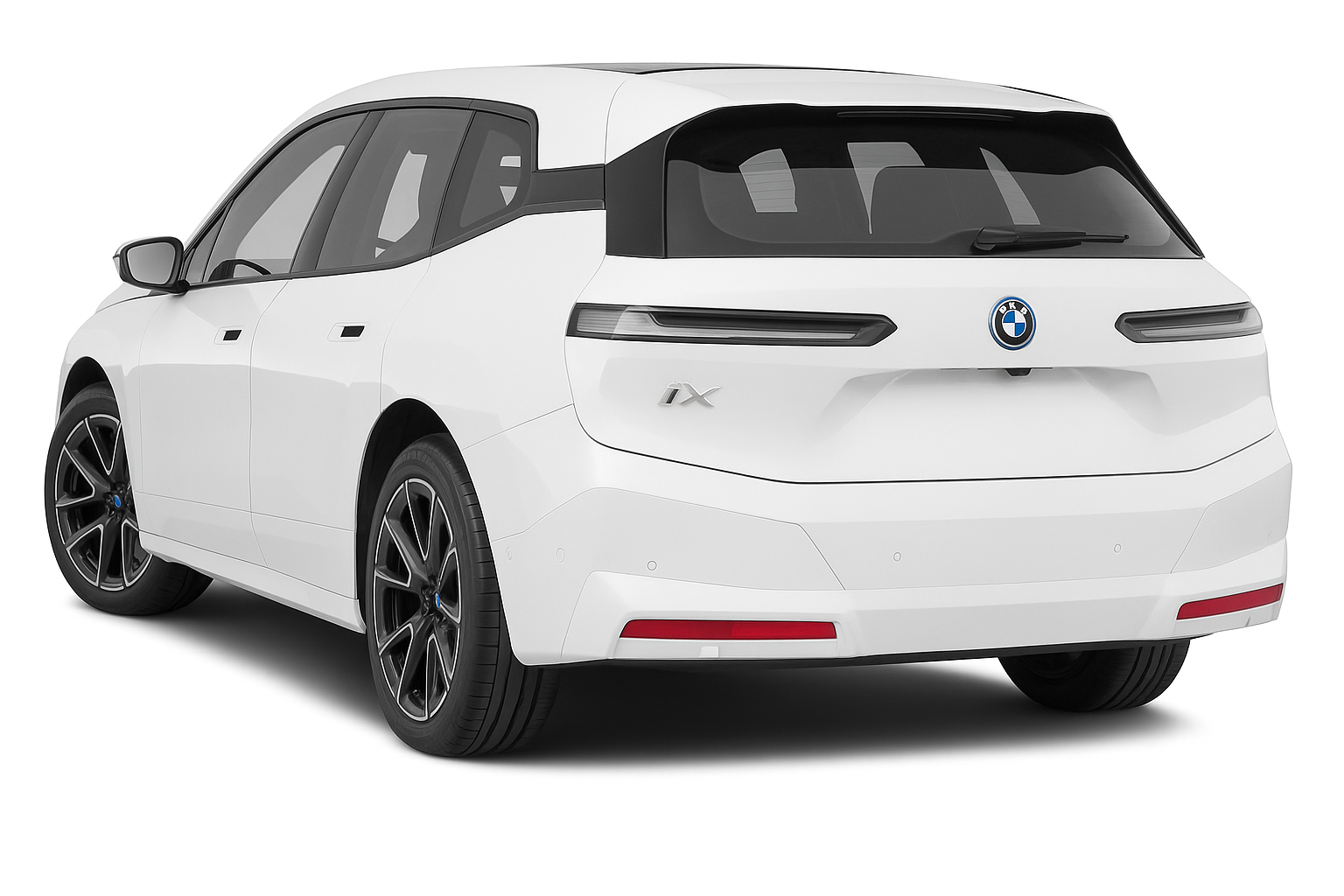Rear view of the 2026 BMW iX electric SUV lease, highlighting its modern design for eco-conscious commuters.