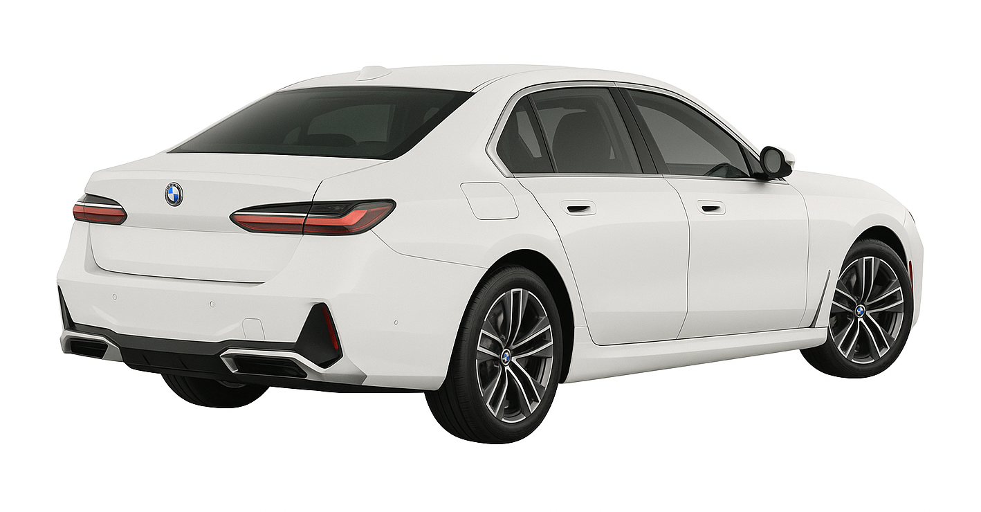 Rear view of the 2025 BMW 740i, a premium luxury sedan with bold styling.