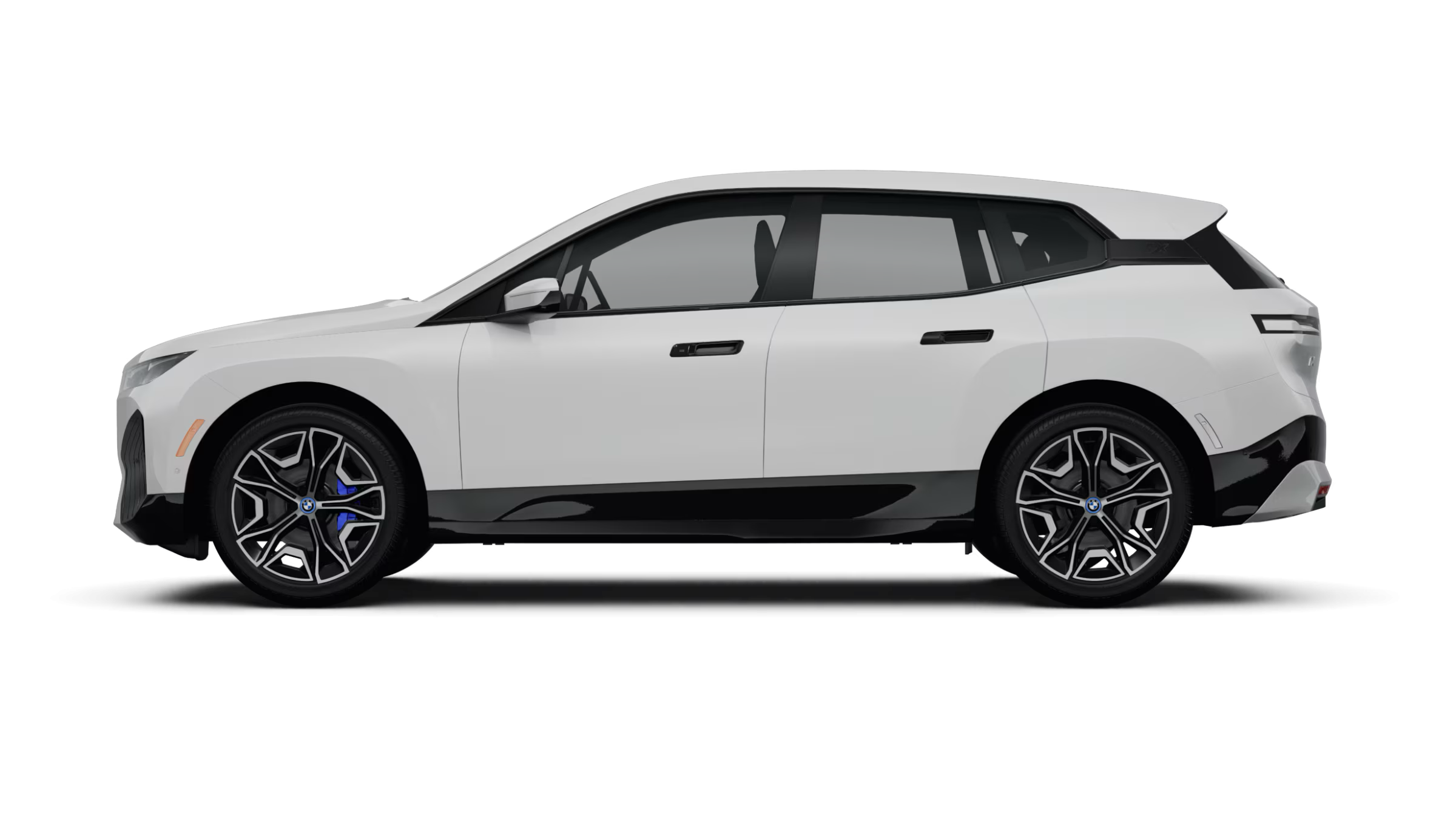 Side view of the 2026 BMW iX leasing, showcasing its sleek lines as a top luxury electric crossover SUV.