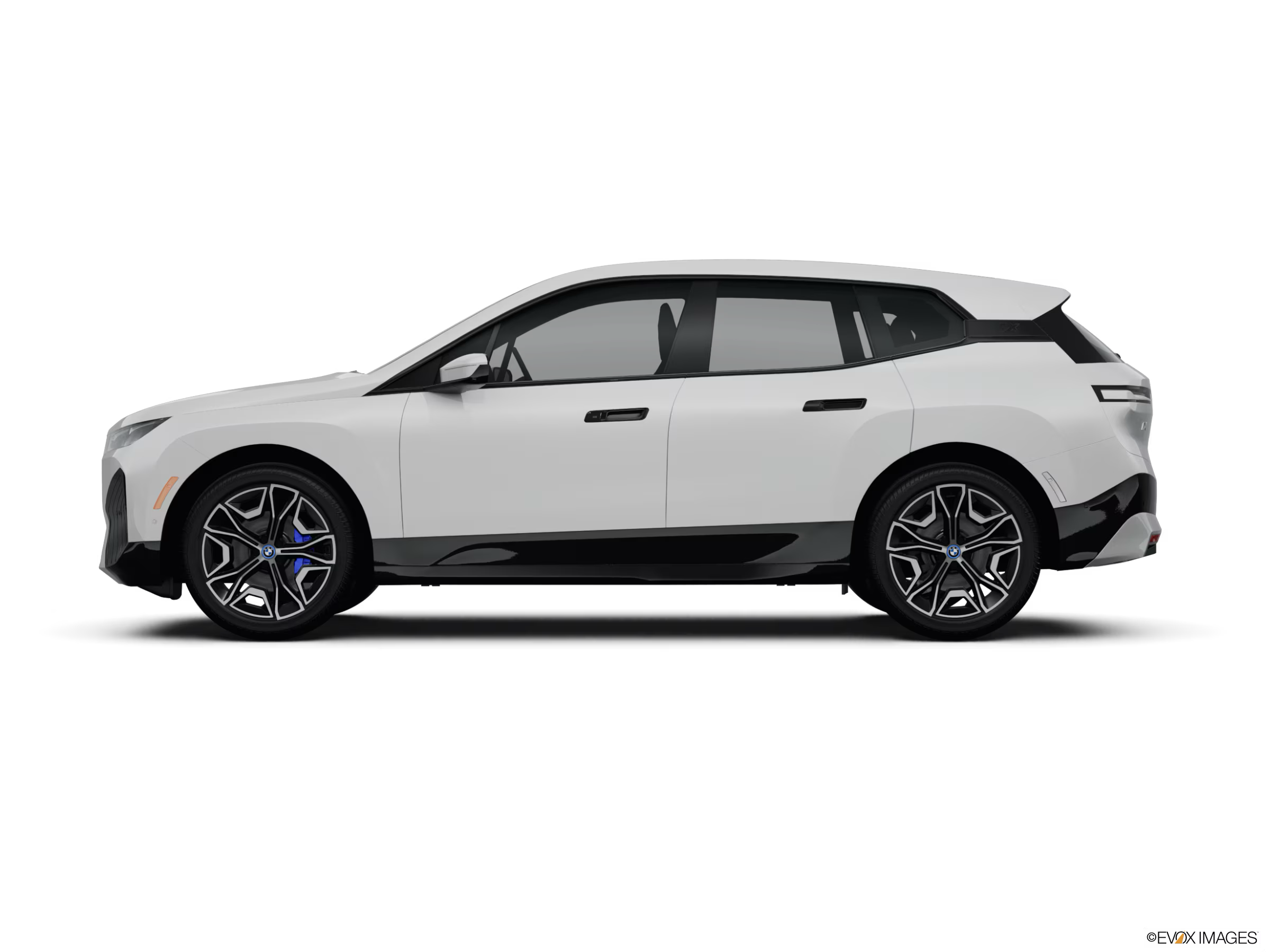 Side view of the 2026 BMW iX leasing, showcasing its sleek lines as a top luxury electric crossover SUV.