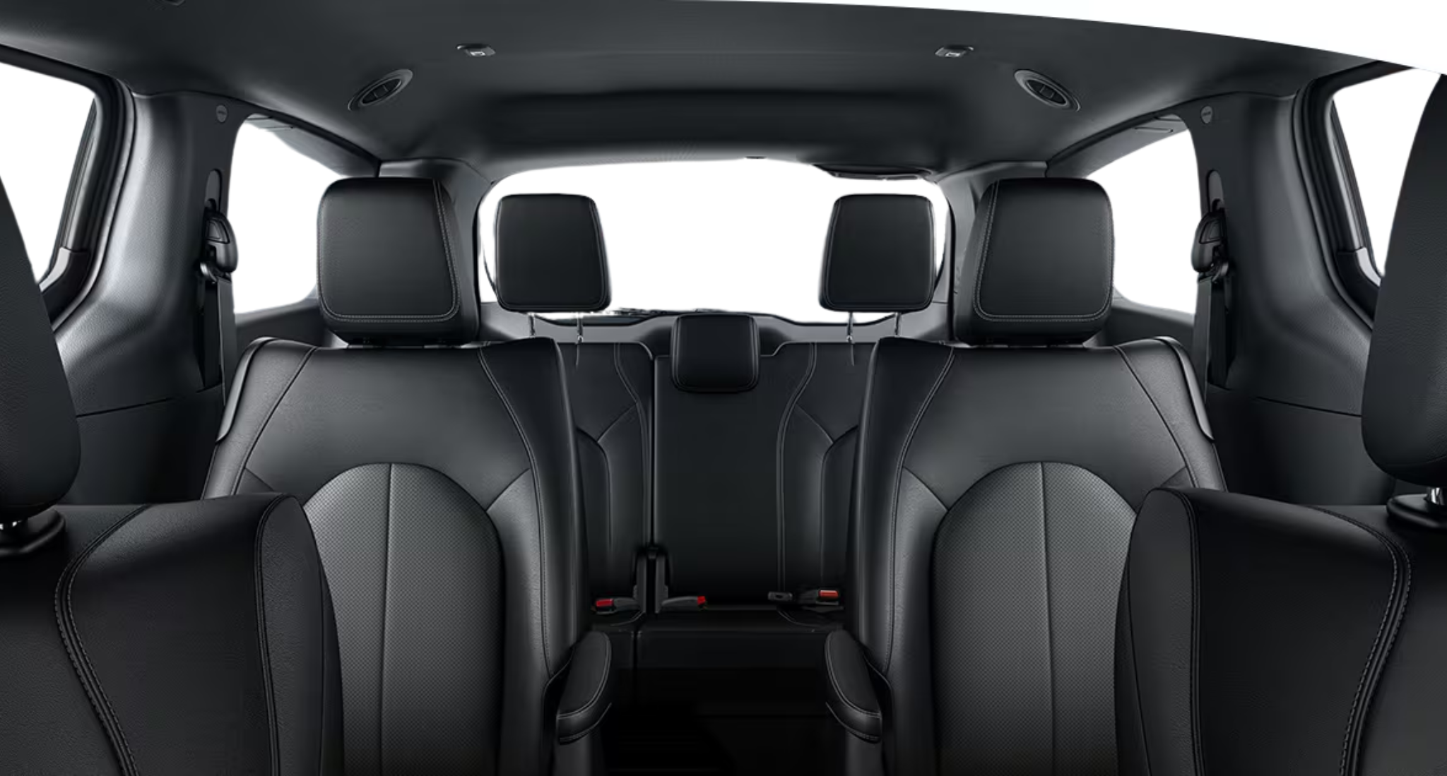 Spacious 7-passenger black leatherette interior of the 2025 Chrysler Voyager FWD with third-row seating