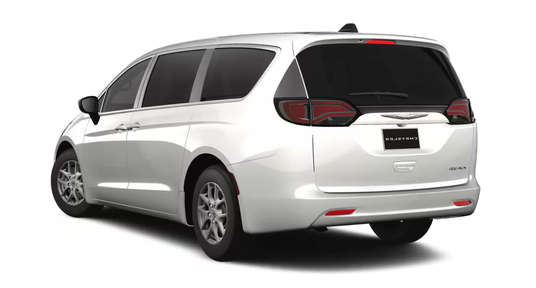 Rear view of the 2025 Chrysler Voyager FWD featuring wraparound taillights, rear liftgate, and Voyager badging