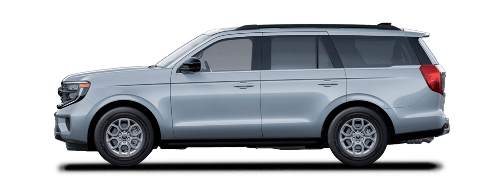 Side profile of the 2025 Ford Expedition Active 4X4 in blue highlighting extended wheelbase, roof rails, and rugged SUV design.