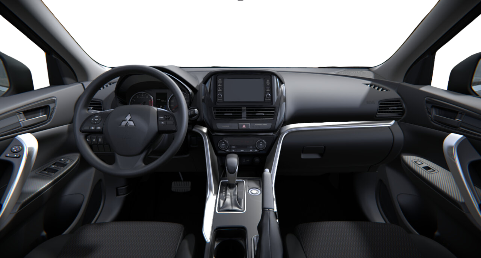 2025 Mitsubishi Eclipse Cross ES AWD dashboard and steering wheel showcasing touchscreen display, modern controls, and premium design.