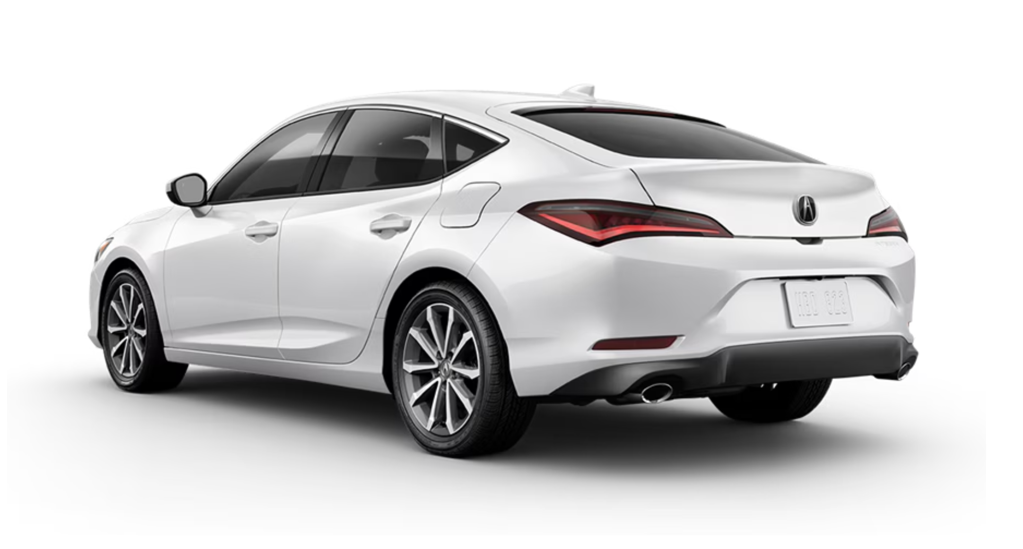 Rear view of the 2025 Acura Integra sedan featuring stylish LED taillights, dual exhaust, and modern liftback design