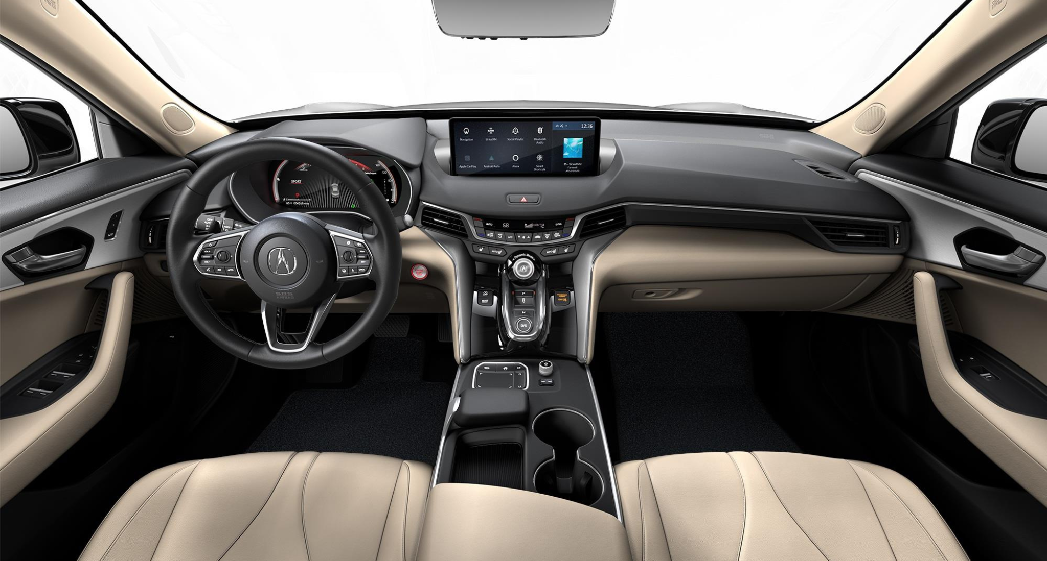Interior view of the 2025 Acura TLX FWD Technology Package featuring a modern dashboard, leather seats, and digital Precision Cockpit display.