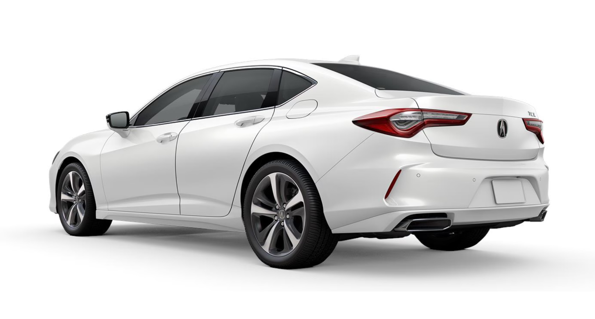 Rear exterior view of the 2025 Acura TLX FWD Technology Package featuring LED taillights, dual exhaust outlets, and aerodynamic styling.
