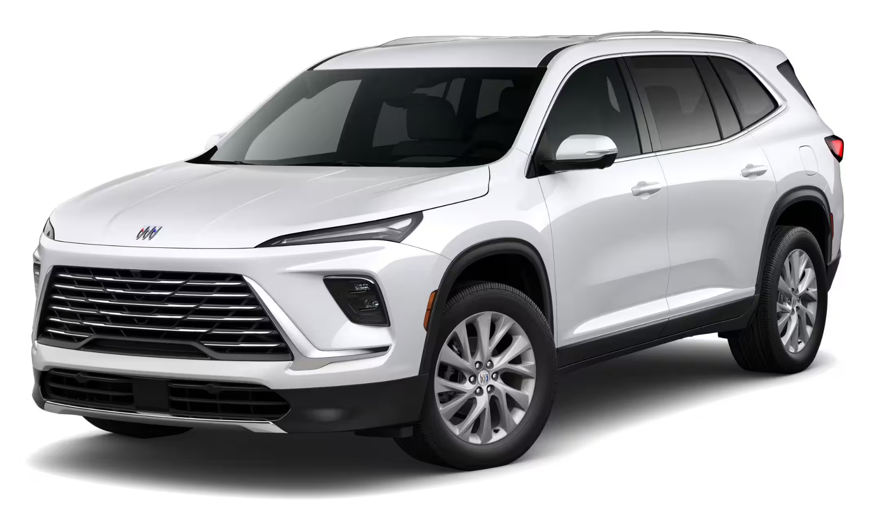 Front view of the 2025 Buick Enclave Preferred AWD showcasing its bold grille design, LED headlights, and modern styling for a premium road presence.