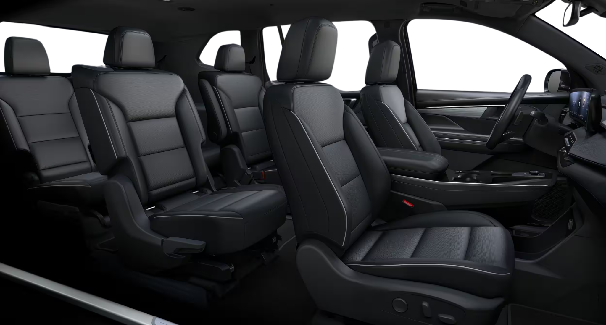 2025 Buick Enclave Preferred AWD spacious interior featuring three-row seating with premium black upholstery and captain’s chairs for maximum comfort.