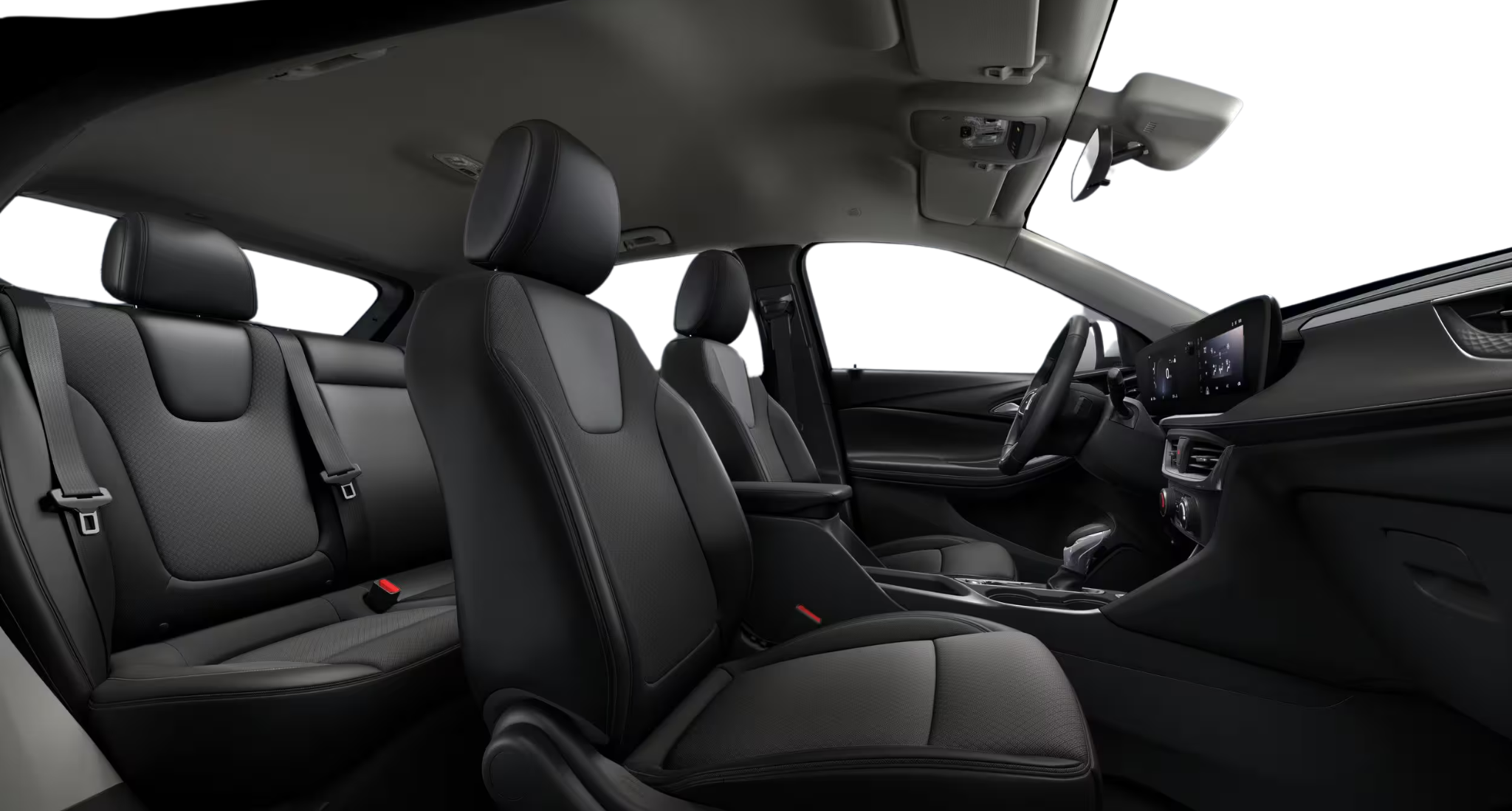 Interior view of the 2025 Buick Encore GX Preferred AWD showcasing premium cloth with leatherette seat trim and spacious rear seating.
