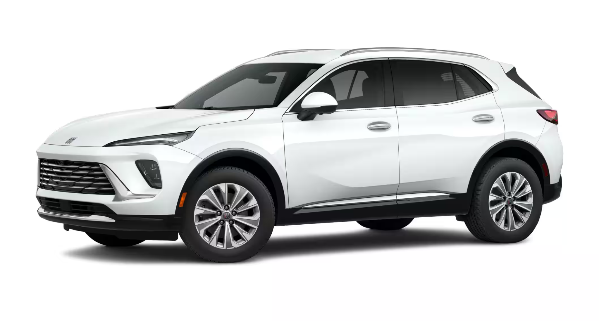 Elegant side profile view of the 2025 Buick Envision Preferred AWD compact luxury SUV in Summit White exterior finish.