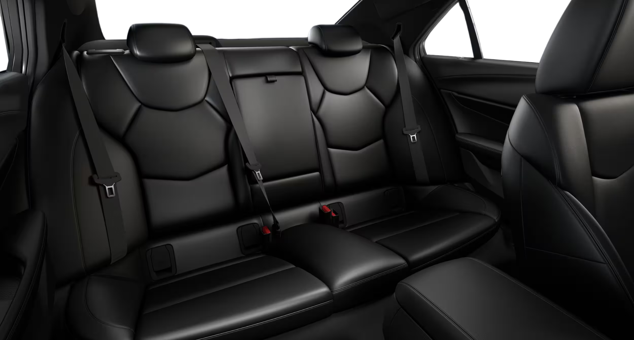 Luxurious rear seat design of the 2025 Cadillac CT4 RWD Luxury showcasing premium black Inteluxe seating surfaces and modern stitching.