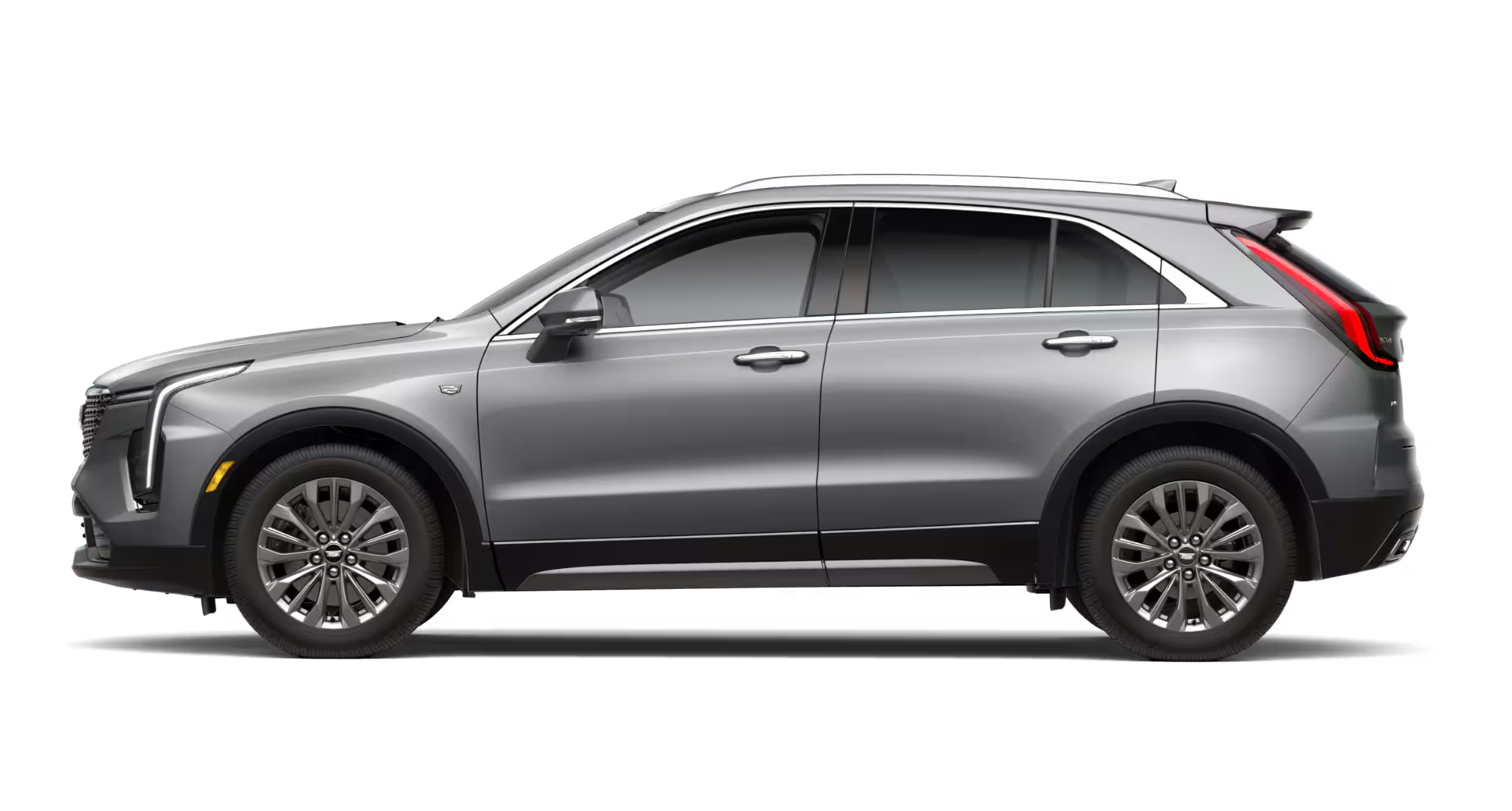 Sleek side profile of the 2025 Cadillac XT4 Premium Luxury AWD, displaying aerodynamic design, 18-inch alloy wheels, and refined body lines.
