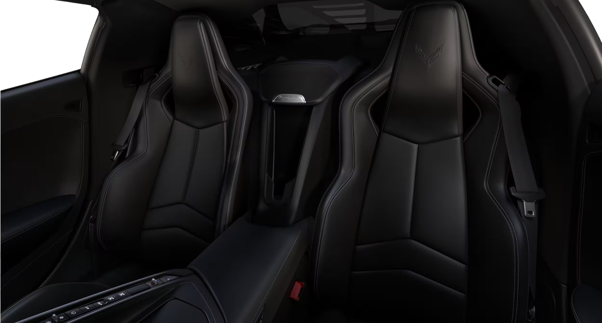 2025 Chevrolet Corvette ZR1 RWD GT1 bucket seats with premium black leather and integrated Corvette logos.