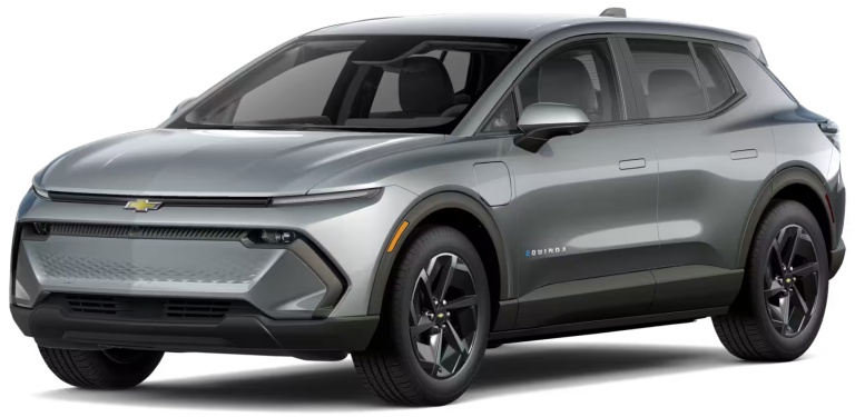 Front view of the 2025 Chevrolet Equinox EV LT1 AWD featuring bold grille design, LED headlamps, and sculpted front fascia.